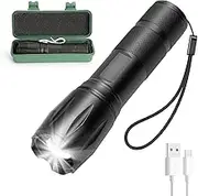 Torch - 10W Powerful LED Flashlight with Adjustable Focus, USB Rechargeable Handheld Torch, 1200 Lumens High Power, Aluminium Body, 5 Modes, Ideal for Outdoor, Camping, and Emergencies