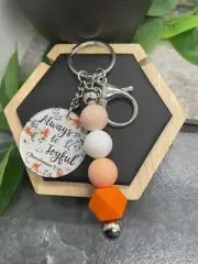 4" Silver-Tone Silicone Beaded Charm Scripture Keychain New Free Ship A4475