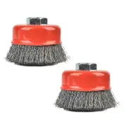 AA017 2 Pack Wire Wheel Brush Cup Brush Set, 3 Inch Crimped Cup Brush for Ang...
