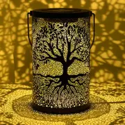 Wrought Iron Hollow LED Solar Hanging Lamp for Garden Hollow Lantern Tree Branch Projection Light