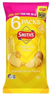 2 x Smith's Crinkle Cut Cheese & Onion Potato Chips 6 Serve Pack114g