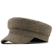 Unisex Retro Houndstooth Cap Women Men Military Style Army Plaid Beret Hat
