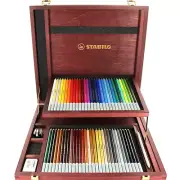 NEW STABILO CarbOthello 60 Chalk Pastel Coloured Pencils Artists Wooden Box Set