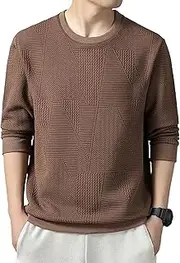 [JEShifangjiusu] Mens Casual Geometric Texture Sweater Long Sleeve Crewneck Sweaters Fashion Pullover Sweatshirts