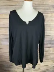Boohoo NWT Plus 22 Black Ribbed Top Notch Front Long Sleeve Stretchy Solid