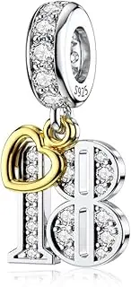 [DALARAN] Sterling Silver Charms for Pandora 16 18 21st 30th 40th 50th 60th Birthday Charm with Gold Heart