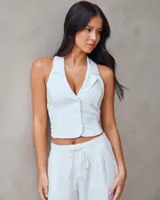 [Mooloola] Mooloola Women's Mica Hawaii Tie Back Vest Top in Cream Size 4 4 Cream