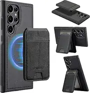 [GoshukunTech] for Samsung Galaxy S24 Ultra 5G Wallet Case,for Samsung S24 Ultra Flip Case with Vertical Flip Card Slots PU Leather Detachable Phone Cover[Support Magsafe or Wireless Charging]-Black