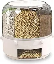 Cereal Dispenser Grain Storage Container Dispenser 360° Rotating Food Rice Storage Round Grain Kitchen for Small Grains, Beans, Rice White, Snack