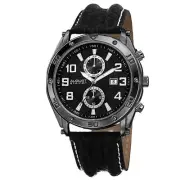 Men's August Steiner AS8117BK Swiss Quartz Day/Date Black Leather Strap Watch