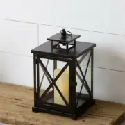 Lantern Square, Candle Holder, Large - Black Washed Wood