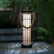 pearlstar Large Solar Powered Lantern Outdoor-Heavy Duty Metal Hanging Lights Decorative Solar Table Lamp Waterproof for Outside Patio Yard Garden Porch Tabletop Decor (Black)