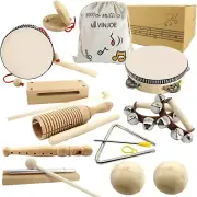 Wooden Music Set–Kids Musical Instruments Toys, Natural Wood Percussion Instrume