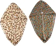 Healeved 2Pcs Microfiber Shower Caps for Women Quick Dry Leopard Hair Towels Soft Hair Turban for Daily Use Lightweight and Absorbent Hair Drying Hat for All Hair