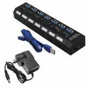 High Speed Splitter Extender 7 Port USB 3.0 HUB Powered PC AC Adapter Cable