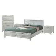 4 Pieces Bedroom Suite Natural Wood Like MDF Structure Queen Size White Ash Colour Bed, Bedside Table & Tallboy