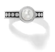 Brighton Silver Plated Glass Pearl Cabochon Pebble Dot Slim Band Ring Size 8 New