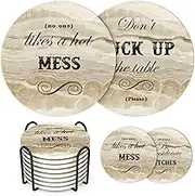 LIFVER 8 Pieces Funny Coasters for Drinks Absorbent with Holder, Housewarming Gifts for Home Decor, Living Room Decor, Friends, Holiday Party, Marble Style Coaster Set