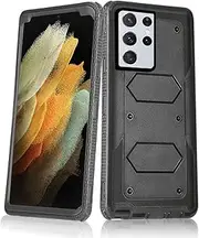 [Asuwish] Phone Case for Samsung Galaxy S21 Ultra Glaxay S21ultra 5G Cover Hybrid Shockproof Drop Proof Full Body Protective Cell Accessories Dual Layer Gaxaly 21S S 21 21ultra 4G G5 Women Men Black
