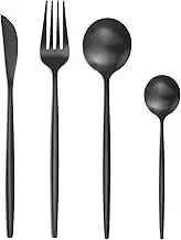 Bestdin Matte Black Cutlery Sets 32 Pieces, Elegant Stainless Steel Cutlery Set 32 Pieces, Kitchen Cutlery Set for 8, Suitable for Home/Party/Restaurant, Black Titanium Coating and Dishwasher Safe