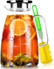 Glass Pitcher, 68Oz Water Pitcher w/ Lid Precise Scale Line 18/8 Stainless Steel