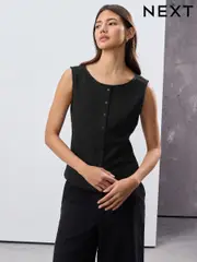 Black Textured Button Through Waistcoat (AJ3593) | $45
