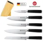 6pc Knife Block Set, Japanese Damascus Steel, 5 Knives with wooden knife block