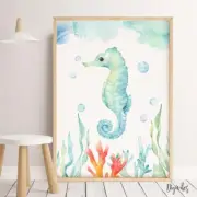 Baby, Girl, Boy Nursery Bedroom Wall Art decor Marine Life Seahorse Print