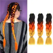 62cm Synthetic Gradient Coloured Braiding Hair Extensions - Black&Orange&Gold