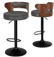[ALFORDSON] 2X Bar Stool Adjustable Kitchen Counter Barstools Swivel Wooden Dining Chair Home Bar Dining Room Furniture in 61-82cm Seat Height with Anti-Slip Floor Protector (Ramiro Fabric Grey)