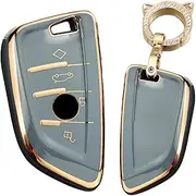 Smart Key Shell Key Case Protector Soft TPU Key Fob Holder Keyring fit for BMW 2 3 5 7 series X1 F48 X3 G01 X4 X5 F15 X6 F16 F30 F20 M5 F90 E30 E90 E60 E39 E46 4 Buttons Key Bag Gray C