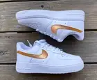 Air Force 1 Custom White Shoes Metallic Rose Gold Swooshes Mens Womens Kids