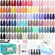 64 Pcs Gel Nail Polish Kit with UV Light 60 Colors Gel Nail Polish Set with Base Matte Glossy Top Coat All Seasons Manicure Tools Kit for Women Girls