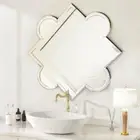 Square&Circle Mix Stylish Bathroom Mirror Beveled Edge with 4 Wall Hanging Hooks
