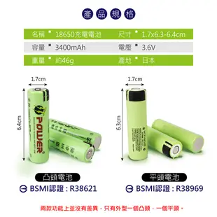 18650充電鋰電池 台灣製MIT 充電電池 平頭電池 凸頭電池 【2600mah】 (3.1折)