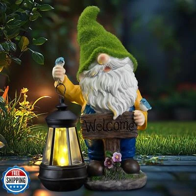 VZVXCC Garden Gnome Outdoor Statues with Solar Lights,Resin Flocked Solar Gno