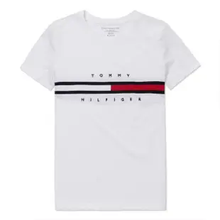 【Tommy Hilfiger】TOMMY 經典刺繡文字Logo圖案短袖T恤 上衣-女-白色(平輸品)