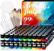Acrylic Paint Set 118 PCS of 99 Colors 2fl oz 60ml Bottles with 12 Brushes and 6 Knives,Non Toxic No Fading Rich Pigment for Kids Adults Artists Canvas Crafts Wood Painting