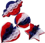 Memorial Day Independence Day Decor 4pcs American Flag Honeycomb Ball Pendants Paper Decorations for Holiday Events