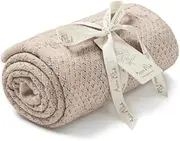 Aster & Oak Unisex Heirloom Knit Blanket, Oatmeal, One Size