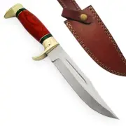 custom handmade damascus steel 11" bowie knife WOOD HANDLE WITH BRASS CLIP