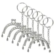 6Pcs Metal Purse Frame with Key Ring, 2" Kiss Lock Clasp Frame Embossed(Silver)