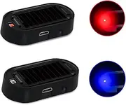 ANKIA 2PCS Solar Power Fake Car Alarm LED Light, Simulated Dummy Warning Anti-Theft LED Flashing Security Light, Car Alarm System Lamp with USB Port, Blue & Red Light (Black)
