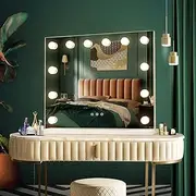 Maxkon Lighted Makeup Mirror Hollywood Mirror Vanity Mirror Tabletop Mirror with 12 LED Lights Smart Touch Control 55x45cm