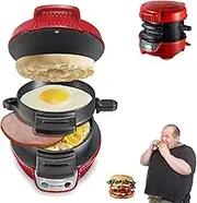 Breakfast Sandwich Maker, 600W Electric Burger Maker Machine with Egg Cooker Ring, Nonstick Muffin Maker, Double-Layer Annular Heating Hamburger Cooker for Egg, Ham, Steaks red