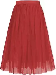 [ZUNW] Girls Mesh Pleated Skirt Elastic High Waist A-Line Swing Tulle Midi Skirt for Girl 6-14 Years