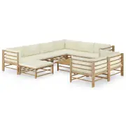 10 Piece Garden Lounge Set with Cream White Cushions Bamboo vidaXL