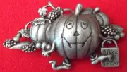 Halloween Pumpkin in Pumpkin Patch Vint Brooch Pin Pewter SIGNED Danecraft NEW