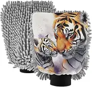 XYMZR Bengal Cat Watercolor Absorbent Microfiber Car Wash Mitt, Funny Cute Anime Scratch Free for Cars Cleaning, Home Cleaning Mitts, 2 Pack, 10.24” L x 7.09” W