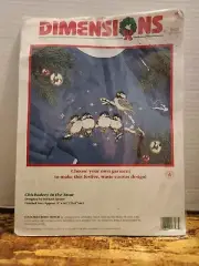 VTG (1997) New Dimensions Cross Stitch CHICKADEES IN THE SNOW #8353 Waste Canvas